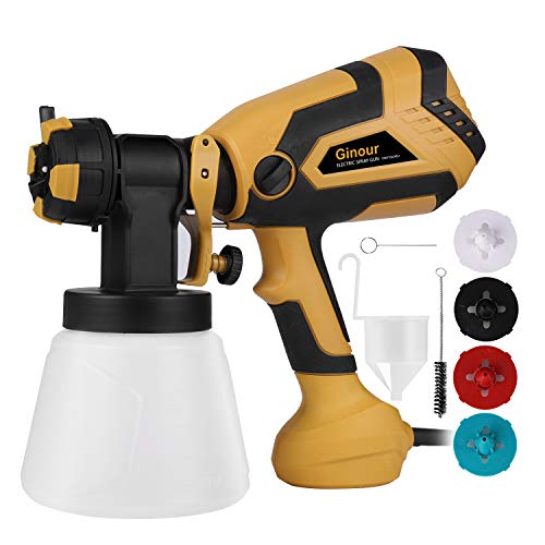 Paint Sprayer, Ginour 600W 1000ml Detachable Container, 120 DIN-s Electric Spray Gun with 3 Painting Modes, 4 Nozzle Sizes(1.5 1.8 2.2 2.6mm), HVLP Fence Sprayer