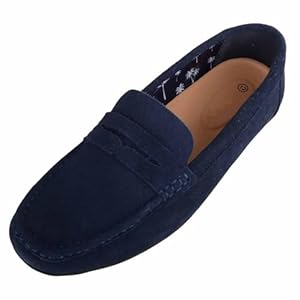 ABSOLUTE FOOTWEAR Mens Genuine Leather Suede Easy Slip On Casual Loafer Shoes