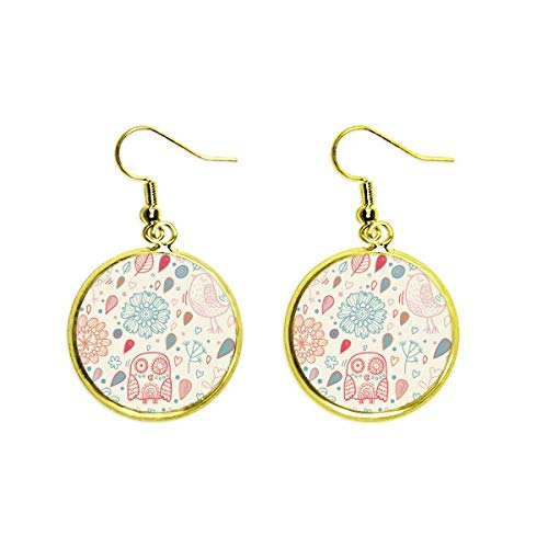 Pendientes de búho con pintura de flores dorados para mujer