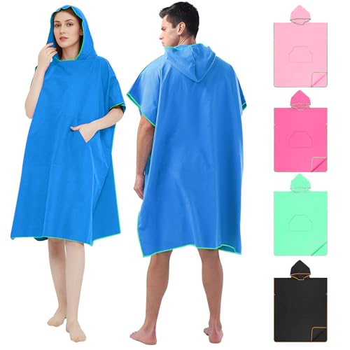 Listado de Poncho Ropa los 5 más buscados. 48 Surf Poncho Bata Cambiador con Capucha,Toalla cambiador absorbente de microfibra de secado rápido con bolsillo para surfistas hombres mujeres (azul)