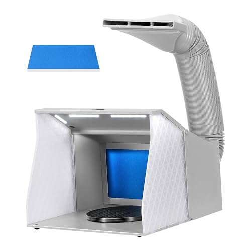 VIVOHOME Airbrush Absauganlage tragbare Spritzkabine Doppellüfter mit 4 LED Beleuchtung Drehtisch und Filterschwamm für Modellbau Kuchen Nagel Spielzeug Lackierarbeiten