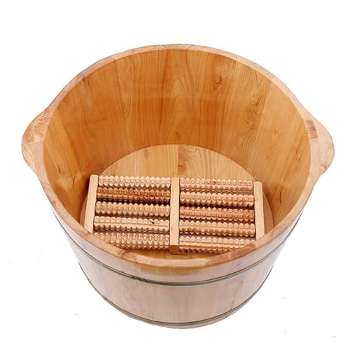 Cubeta de masajes para pies de madera con tapa y masaje miniatura 1