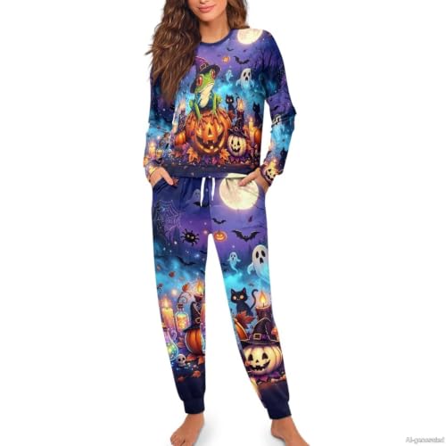 Image of Women's 2 Piece Printed Pajama Set Long Sleeve Sleepwear Set with Long Pants Casual Lounge Sets with Pocket