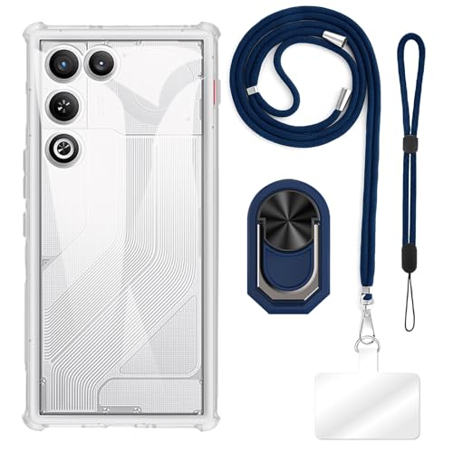 ESACMOT [4 in 1] �P�[�X ZTE Nubia Red Magic 11 Air Trace 5G �Ƃ̌݊�������A�X�g���b�v�A���X�g�o���h�A�����O�t���A�ϏՌ��ی�J�o�[���s�p�Z�b�g (�N���A�P�[�X + �u���[�Z�b�g)
