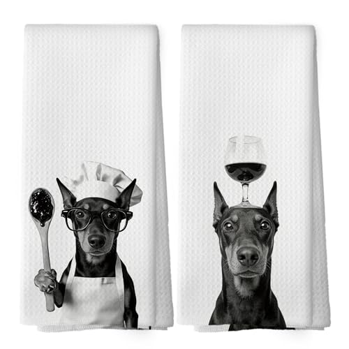 XPH Funny Doberman Pinscher Hand Towels, Doberman Pinscher Gifts for Women Men, Dog Mom Dad Lover Gifts Hand Towels for Bathroom Decorations, Funny Dog Home Bathroom Decor 16x24inch Set of 2