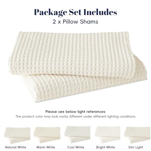 PHF 100% Cotton Waffle Weave Euro Shams 26"X26", No Filling, 2 Pack Elegant Home Decorative Euro Throw Pillow Covers for Bed Couch Sofa,Cream - Thumbnail 7