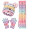 Kids Winter Hat Scarf Gloves Set, Toddler Girls Boys 8% Wool Warm Fleece Lined Hat Pom Pom Beanie Knit Neck Scarf Thick Soft Mittens Gloves for Cold Weather 3 In 1 Birthday Christmas Gift for Children