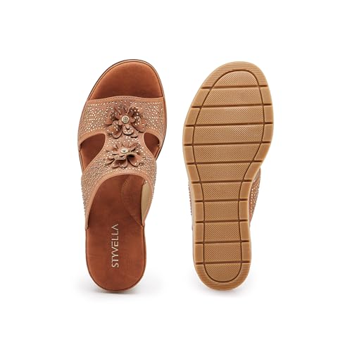 Image of Rhinestone Wedge Sandals for Women, Slip On Open Toe Double Strap Platform