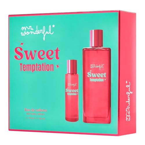 MR WONDERFUL - Sweet Temptation 75 ml + 30 ml, Estuche de Regalo Mujer, Perfume Formato Spray, Eau de Toilette Natural y Femenina, Aroma Floral Frutal Gourmand, Fragancia Fresca y de Larga Duración