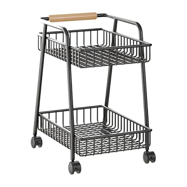 ´¢Îï³µ 2-Tier Snack Storage Cart - Simple Wrought Iron Rolling Organizer with Wheels for Living Room, Bedroom, Kitchen, Movable Snack Rack, Space Saving Design-hrMKCUL0
