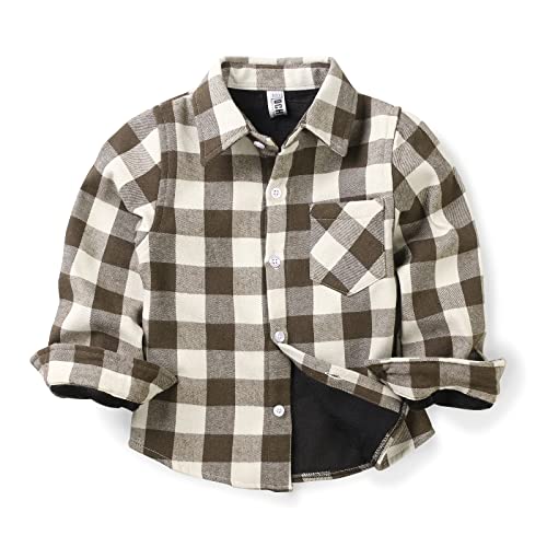 OCHENTA Boys Lined Flannel Shirt Plaid Shacket Long Sleeve Warm Top Jacket