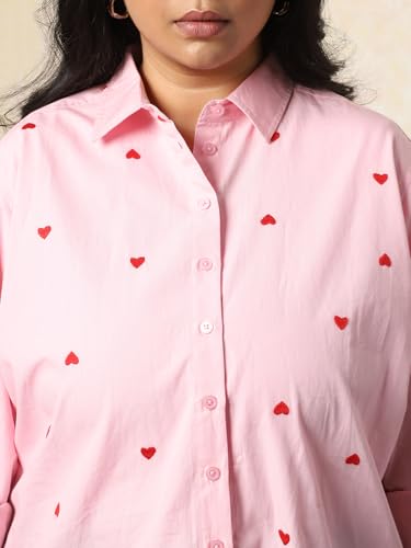 Image of HIGH Star Oversized Embroidered Cotton Shirt for Women | Stylish Tops for Women | Comfortable and Trendy Casual Shirt