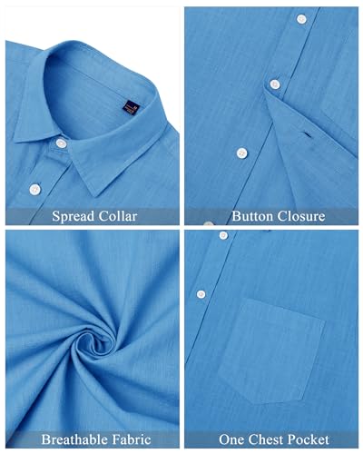 Image of J.VER Mens Linen Shirt Short Sleeve Button Down Casual Summer Shirts | Cotton Linen, Untucked, Big Tall, from Beach Camp Vacation, Cruise Fishing, Work Office, to Wedding Party Family, with Pocket