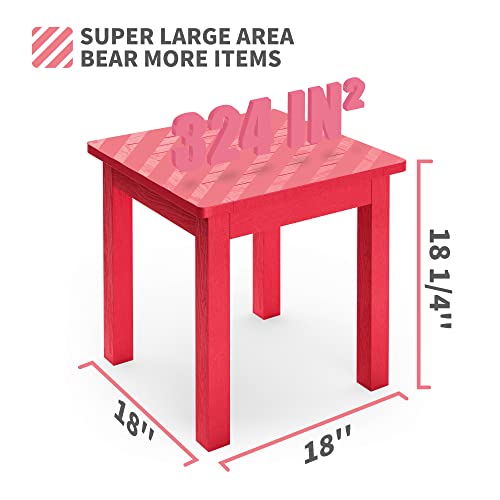 Yefu Oversize Outdoor Side Table, 18 Inch Outside Plastic Adirondack Side Table Weather Resistant, Hips High Strength Rustproof Waterproof Material For Patio, Pool, Front Porch Table(Red) #TOP2