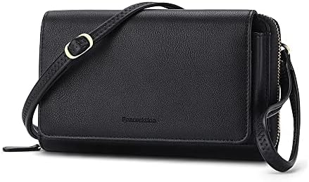 Peacocktion Women Wallet Purse Credit Card Holder with RFID, Large Capacity Crossbody Wristlet Clutch 2 Straps, Black