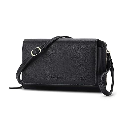 Peacocktion Black Crossbody Bags for Women, RFID Wristlet Wallets for Women, Leather Clutch Purses with Phone Pocket Zipper Gifts