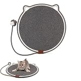 HSYTEK Kratzmatte Katze, 43cm Rundes Kratzbrett, Katzenschlafmatte, Aufhängbar Kratzteppich, Katzen Kratzmatte mit Baumwollkugel Spielzeug und Katzenohr Design, Kratzteppich für Sofa, Möbel (Grau)
