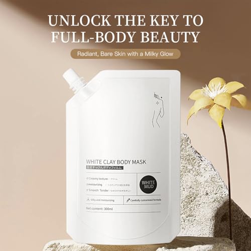 Purifying White Clay Scrub & Mask - Smoothing Treatment Gentle Exfoliator for Soft Skin, Body Wash for Women Men, Unisex Kaolin Mud Wrap for Body/Back/Neck(300g)