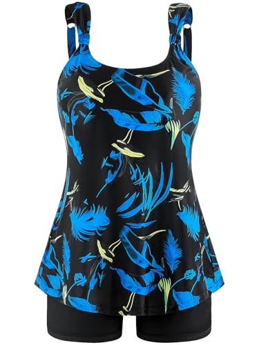Ocean Blues Women's Tankini Swimsuits Two Piece Bathing Suits Loose Fit Tank Top with Boyshorts