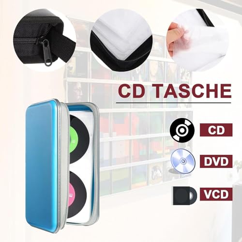 Ruikcoll Torba do przechowywania płyt CD, DVD, do domu, samochodu, na 80 dysków, niebieska