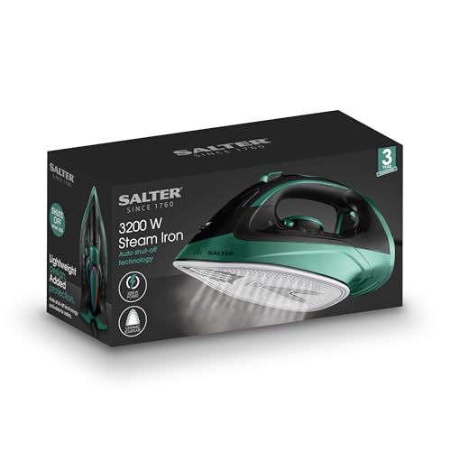Salter 3200W Steam Iron – Traditional Garment Iron, Continuous Steam, 320ml Water Tank, Ceramic Non-Stick Soleplate, 3m Power Cord, Auto-Shut Off, Lightweight, 200g/min Steam Burst, SAL01621