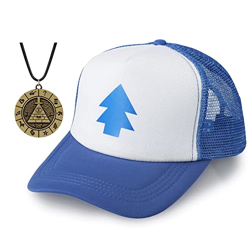 EIKOU Gravity Falls Mabel's Pink Dipper Hat - Aqua Blue Pine Embroidered - Comes with The Necklace2