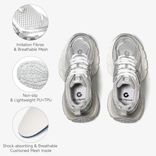 Image of BEAU TODAY Chunky Sneakers for Women, Womens Fashion Sneakers, Lightweight Leather Sneakers for Women, Comfortable Casual Lace-Up Breathable Dad Shoes