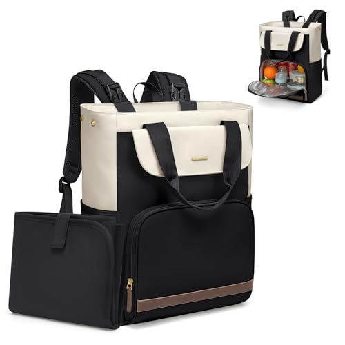 GOLF SUPAGS 25 L Mochila trocador para bebé com trocador portátil e alças para carrinho, mochila para fraldas, mochila térmica almoço, para mãe e pai, Preto & branco, 17.3 Pulgadas