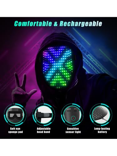 NHZOTUD LED Light Up Mask with Gesture Sensing, Toys Gifts| Face-transforming Halloween Costume Mask, 50 Patterns, Rechargeable,Gifts for Christmas Birthday Cosplay Party,Cool Toys For Kids Adults - image 5