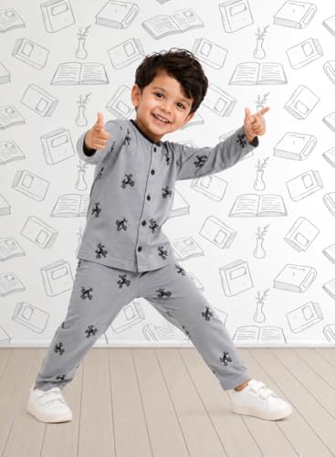 Image of 3BROS Cotton Bodysuit Dress with Full Pajama and Full Sleeves Night Suit Top Combo Set for Boys & Girls Baby Home Wear and Sleepwear Pack of 1
