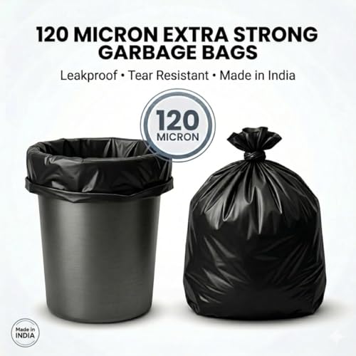 Image of Garbage Bags /Dustbin Bags - 120 Micron Heavy - Duty Trash Bags (15 x 18 Inches) - Small Leak -Proof Bin Liners for Kitchen, Office & Industrial Use - 500g Pack (Black, Pack of 2) - 36 Bags