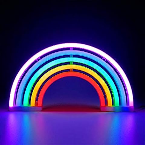 XIYUNTE Rainbow Neon Light, Led Rainbow Neon Sign for Bedroom, USB or Battery Powered Neon Rainbow Light for Wall Decor, Cute Colorful Rainbow Light up Sign for Girls Room Dorm Party Wedding Gift Cover