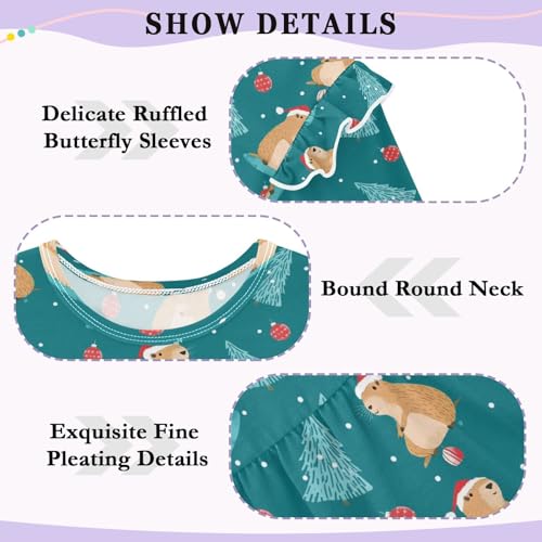 Christmas Cute Capybara Girls Shirts Cotton Long Sleeve Ruffle Toddler Tee Tops 6