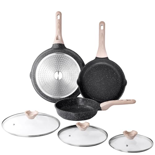Kordisen Nonstick Frying Pan Set with Lids, 3 Piece Skillet Set, Healthy Induction Cooking Pan,...