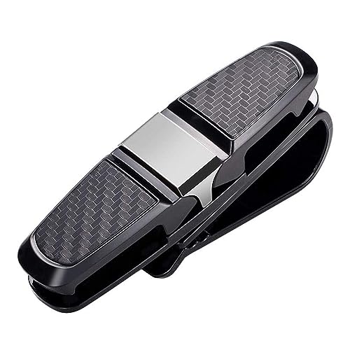 Glasses Holder for Car Sun Visor, 180 Degree Rotatable and Built-in Sponge Sun-Glasses Mount Car with Double-Ended Clips and Ticket Card Clip Black