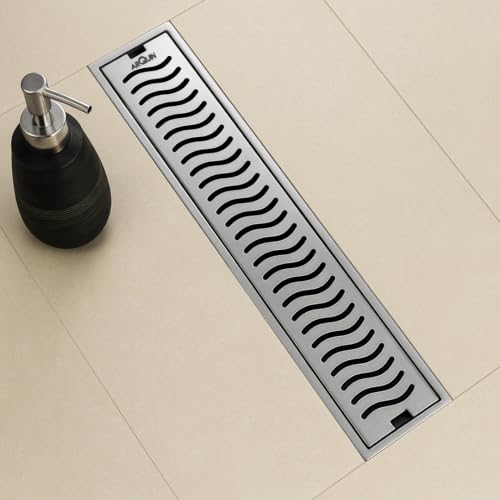 Image of ARQUIN Bathroom Shower Drain Channel 12x4 Inch Floor Drainer 304 Grade Stainless Steel Bathroom Drain Water Drain Channel for Bathroom with Cockroach Trap (1mm Thickness)