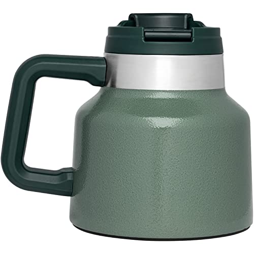 STANLEY Tough-To-Tip Admiral's Mug 20 oz | Twist-on Flip Open Lid | Wide Body with Non-Skid Rubber Base | Insulated Stainless Steel Coffee Cup | BPA-Free | Hammertone Green