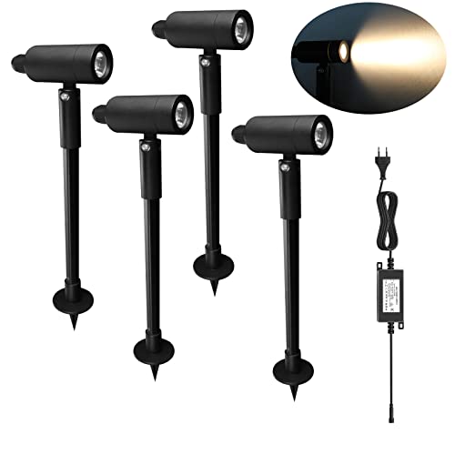 YZGWZLD LED Gartenbeleuchtung, 4er Set 3W Gartenleuchten Warmweiß 3000K 180LM Strahler IP67 Wasserdichte Höhenverstellbar LED Gartenstrahler für Außen Garten Rasen Cover