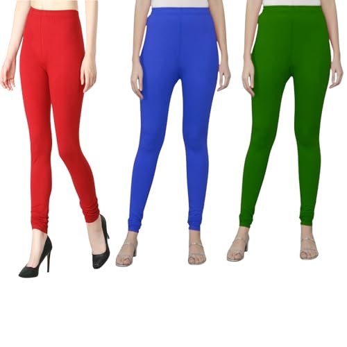 Image of Tanu Women's Cotton Leggings | Ultra-Soft, Stretchable and Comfortable | Casual Slim Fit Full Length Leggings for Women and Girls (Combo Pack of 3)