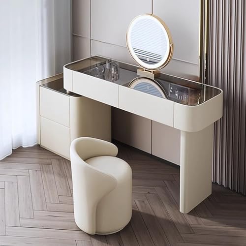 Tocador de maquillaje con cajones deslizantes, escritorio de lujo con pantalla táctil, elegante diseño de esquina