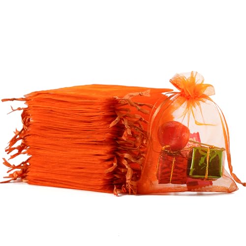 Image of Meowoo 100PCS Organza Bags, 3x4in Small Mesh Bags Drawstring, Mesh Gift Bags Drawstring for Jewelry, Candy, Christmas, Sachets, Festivals, Bathroom Soaps, Makeup Organza, Wrapping Supplies(orange)