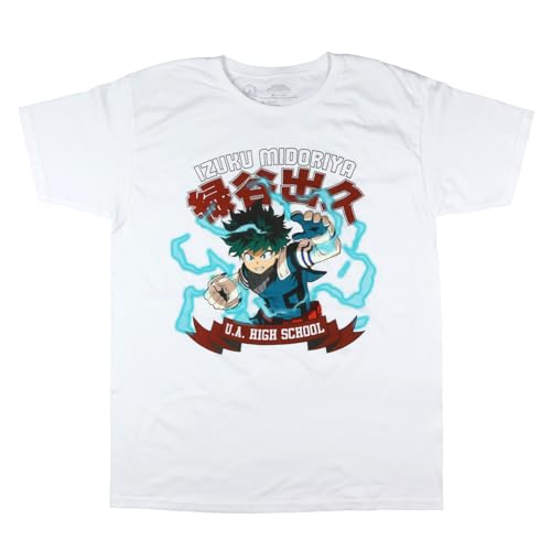 Seven Times Six My Hero Academia T-Shirt Mens Izuku Midoriya UA High School Adult Graphic Tee (2X-Large) White