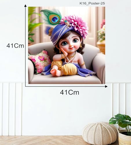 Image of Akki Wold Blue Safa With Pink Flower Sitting On Soffa Wall Poster For Living Room, Office, Pooja Room (Size - 41CM X 41CM)