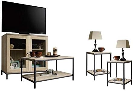 Home Square 4 Piece Living Room Set with Accent Chest Storage TV Stand, Coffee Table, and Set of 2 End Tables in Charter Oak