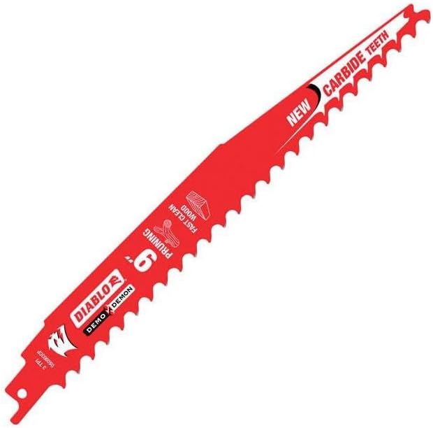 Diablo Demo Demon Carbide Teeth Reciprocating Saw Blade for Pruning and Clean Wood - 9" Length, Carbide Tooth Design, 3 TPI - DS0903CP