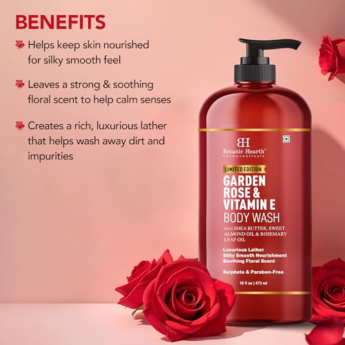 Botanic Hearth Garden Rose & Vitamin E Body Wash | Limited Edition, with Shea Butter, Sweet Almond Oil & Rosemary Leaf Oil 16 fl oz (473 ml) | Sulphate & Paraben-Free, Luxurious Lather - Image 4