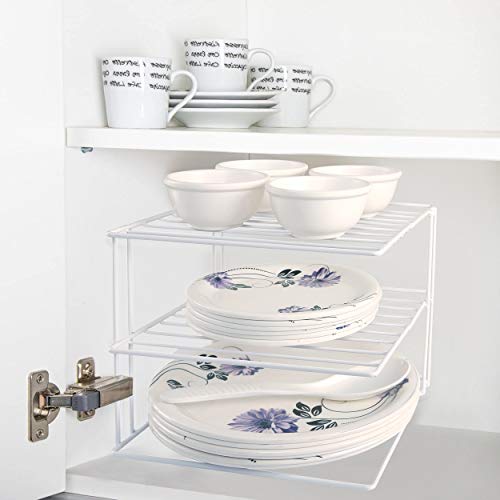 Image of WOOD ART STORE Cast Iron Kitchen Corner Shelf Plate Storage Organizer Rack (White) Size- 25X25X25 cm