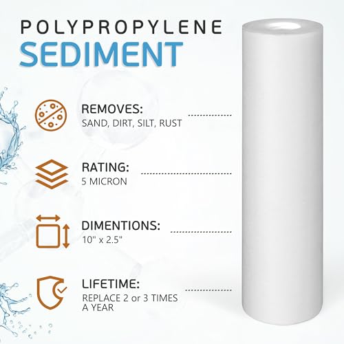 Ronaqua 5 Micron Sediment Water Filter Cartridge 10"x2.5", NSF Certified, 4-Layer Filtration for any 10-inch RO Units & Whole House Systems, Compatible with Culligan P5, AP110, WHKF-GD05, 4 Pack