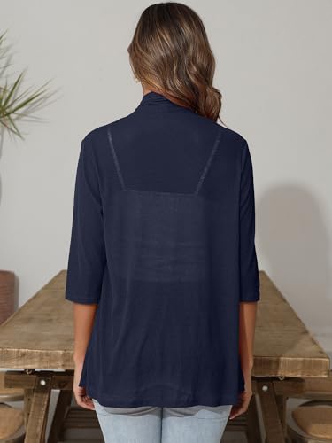 Image of Women's Lightweight Open Front Cardigans Short Sleeve Casual Soft Sheer Cardigan S-2XL with Pockets