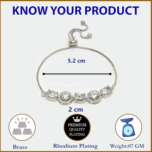 Image of ZENEME Rhodium Plated Brass Crystal Stylish Silver Plated American Diamond Melodic Opulence Bracelets For Women & Gifts For Girls Jewellery